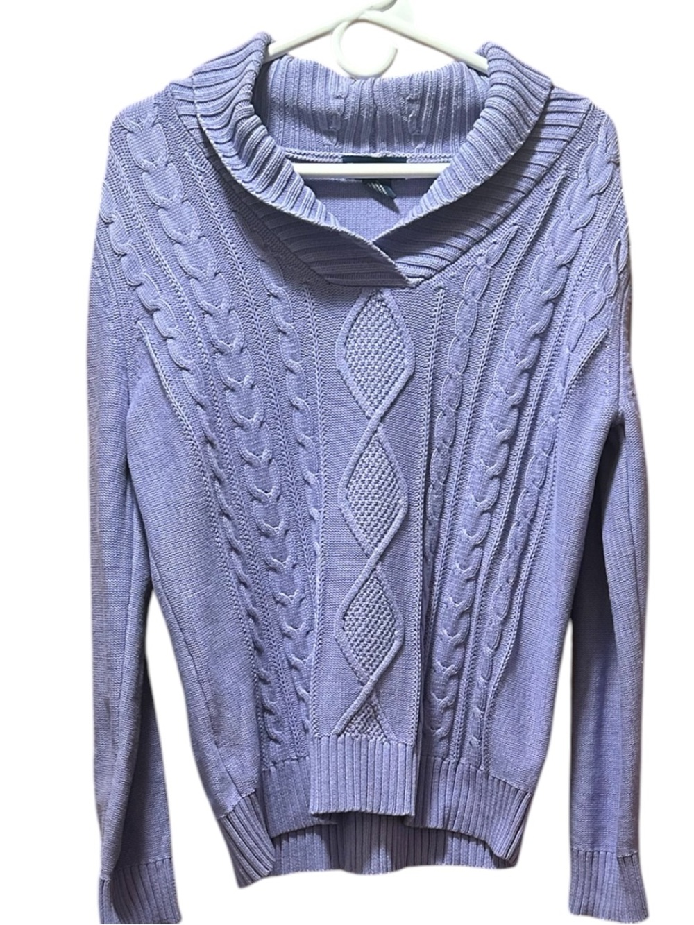 Karen Scott Cable-Knit Shawl Collar Sweater - Lavender